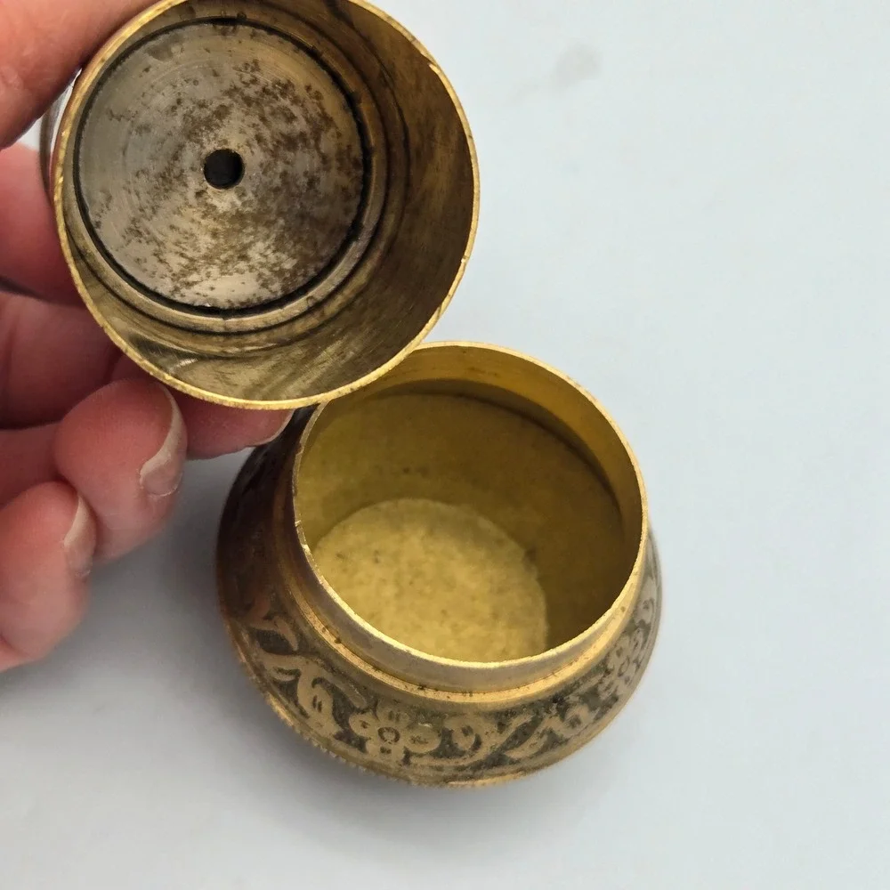 Vintage Brass Turkish Spice Pepper Mill Grinder Hand Crank Ornate Etched Design